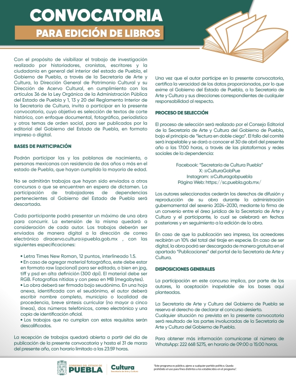 Emiten convocatoria para publicar libros impresos y digitales de investigadores poblanos