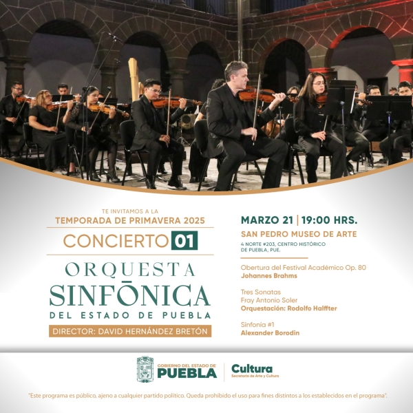 Orquesta Sinfónica del Estado de Puebla iniciará conciertos de primavera