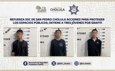 Refuerza SSC de San Pedro Cholula acciones para proteger los espacios p&uacute;blicos; detiene a tres j&oacute;venes por grafiti