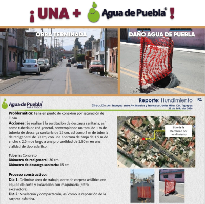 Agua de Puebla genera socav&oacute;n por falta de mantenimiento a tuber&iacute;as